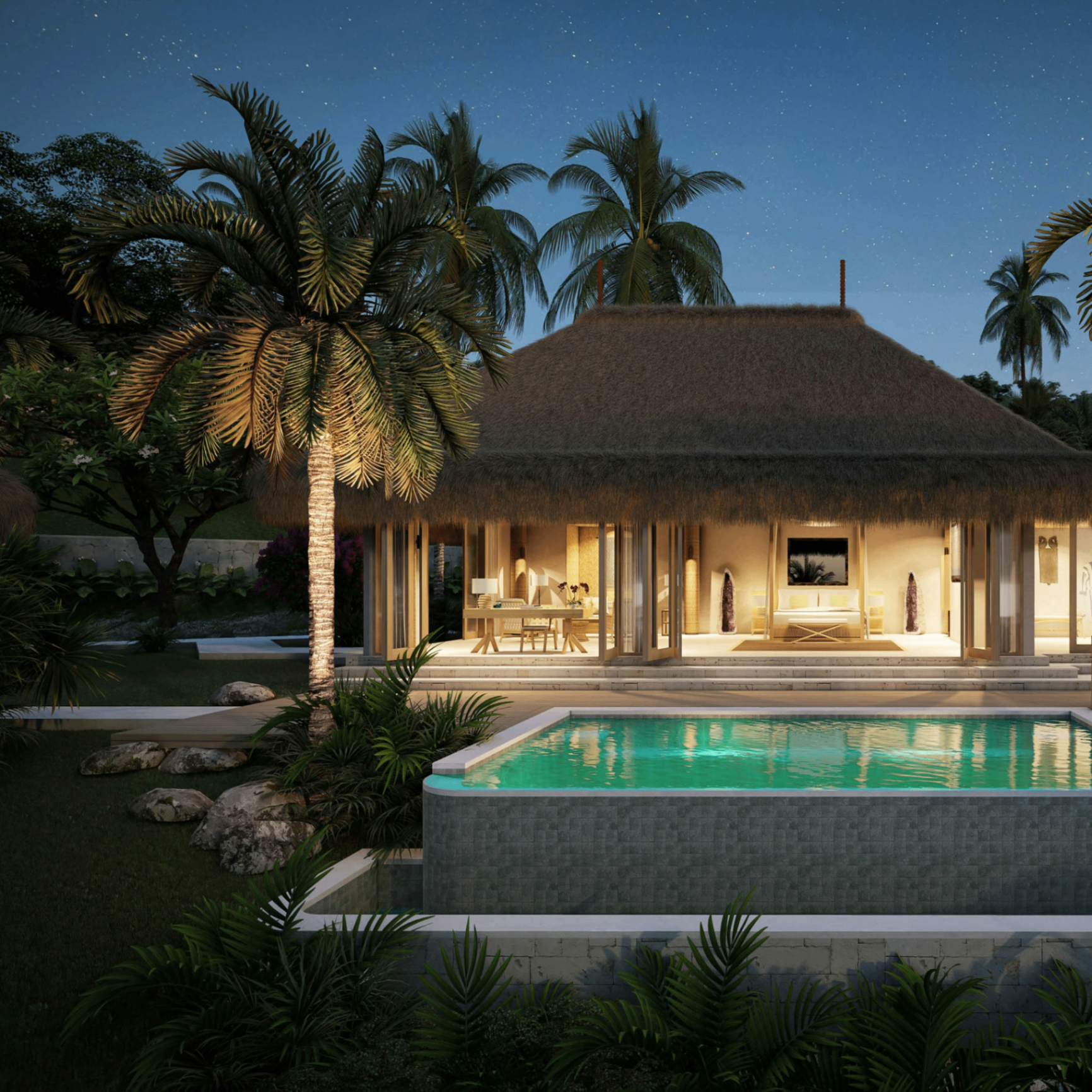 Villa d'exception, piscine à débordement sur la jungle